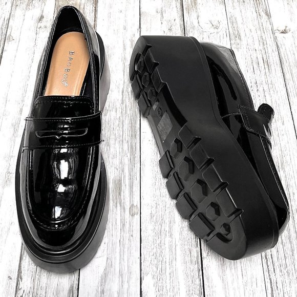New Black Patent Platform Wedge Penny Loafers - Picture 3 of 4